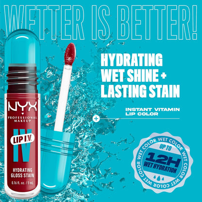 NYX PROFESSIONAL MAKEUP Lip IV Hydrating Glossy Lip Stain with 12HR Hydration - Cranberry Splash (Red)