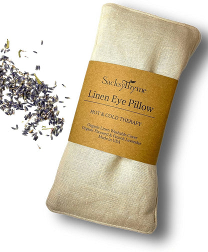 Organic Linen Eye Pillow - Lavender & Flaxseed for Relaxation, Yoga, Stress Relief - Microwavable Heating Pad & Cool Compress - Made in USA - Gifts for Meditation