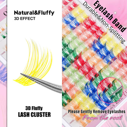 Wispy Colored Lash Clusters with Bottom Lashes Individual Lashes D Curl 8-16mm Mixed 7 Colors Rainbow DIY Eyelash Extension Colorful Cluster Lashes Pack by Yaiseiko