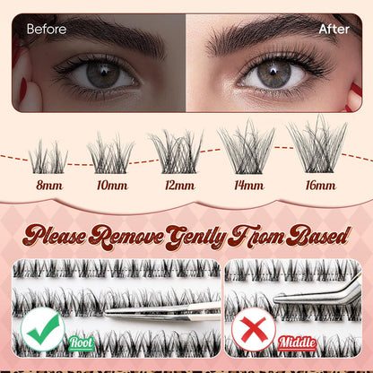Lash Clusters 0.05mm PBT Fiber Eyelash Clusters, 0.1mm Superfine Invisiband D Curl Diy Lash Extension, 80pcs 8-16mm Individual Lashes Clusters Like Eyelash Extensions (Twilight-D-8-16Mix)