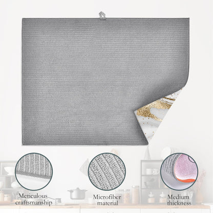 White Gold Marble Dish Drying Mats 18x24 Inch, Dish Pad Drying Rack Mat for Kitchen Counter Ultra Absorbent Microfiber Dishware Coffee Maker Bar Countertop Decor
