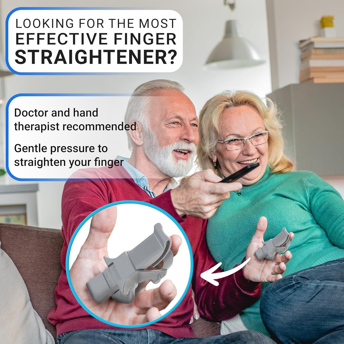 Finger Straightener | PIP Extension Orthosis/Splint For Bent Fingers, PIP Flexion Contractures | Adjustable Joint Stretcher Device | Made in USA | Red/Large