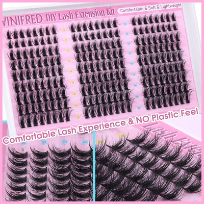 Winifred Wispy Lash Clusters Kit Fluffy Eyelash Extension Kit Manga Eyelash Clusters C Curl Volume Cluster Eyelash Extensions Kit DIY Individual Lashes with Lash Bond and Seal Tweezers (10-18mm)