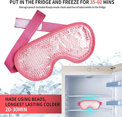 Cooling Eye Mask with Gel Bead, Reusable Cold Compress Ice Pack Sleeping Eye Cooling Pads for After Eyelid Surgery, Puffiness, Puffy Eyes, Headache, Migraine Relief (Red)