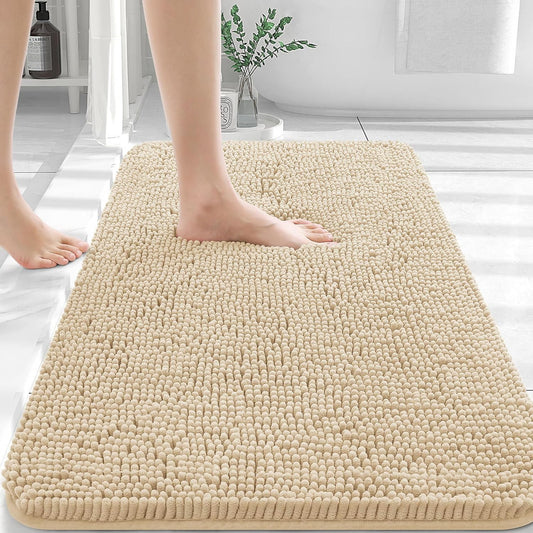 OLANLY Bathroom Rugs 30x20, Extra Soft Absorbent Chenille Bath Rugs, Rubber Backing Quick Dry, Machine Washable Bath Mats for Bathroom Floor, Tub and Shower, Home Decor Accessories, Beige