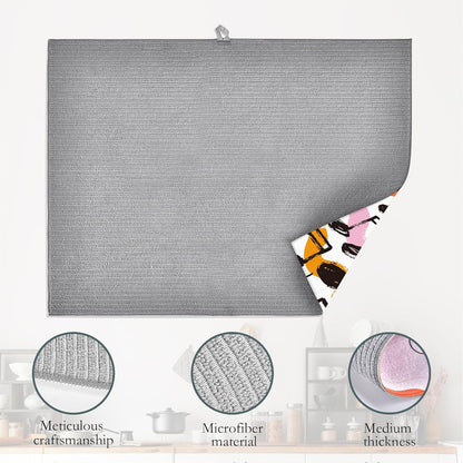 Music Notes Waves Dish Drying Rack Mats Decor, Dish Pad Drying Mat Kitchen Counter 18x24 Inch Absorbent Reversible Microfiber for Coffee Bar Sink Countertop
