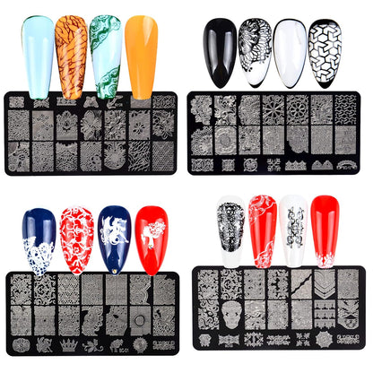 AddFavor Nail Stamper Kit 6pcs Flower Lace Vine Nail Art Stamping Plate Template with Silicone Nail Stamper and Scraper for Women Girls DIY Fingernail Manicure Stencils Tools