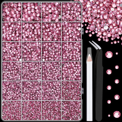 25000Pcs Resin Rhinestones with Tweezers for Crafting, Dark Pink 2-6mm Mixed Sizes Non Hotfix Flatback Gems, Bedazzling Crystal for DIY Craft Clothing Mugs Tumblers Shoes Fabric Decor Nail Art