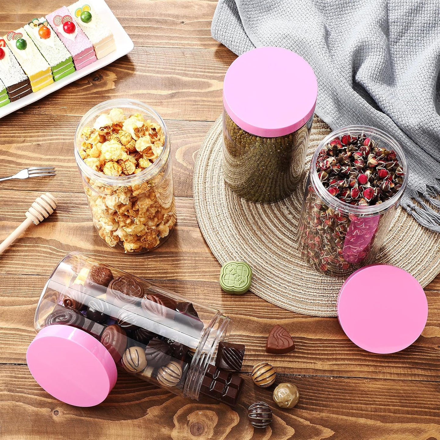 Patelai 4 Pieces Round Wide-mouth Leak Proof Plastic Container Jars with Lids for Travel Storage Makeup Beauty Products Face Creams Oils Salves Ointments DIY Making(32 Ounce,Pink)