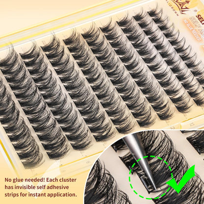 Self Adhesive Lash Clusters Natural No Glue Eyelashes Pre-glued Cluster Eyelash Extensions Wispy Reusable Self Adhesive Eyelash Clusters 120Pcs 10MM-18MM