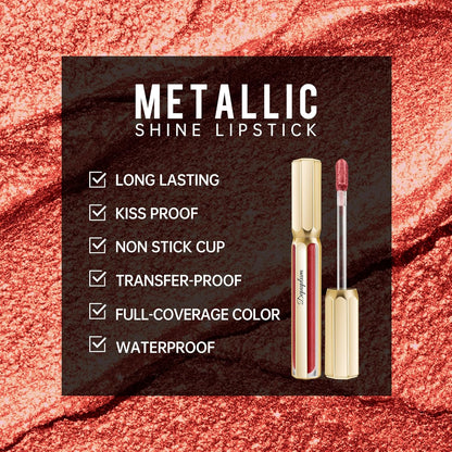 Red Lipsticks for Women Metallic Lipstick Long Lasting Non Stick Cup Lip Gloss, Shimmer Lightweight Hydrating Full Coverage Lip Color, DP116 Expectation