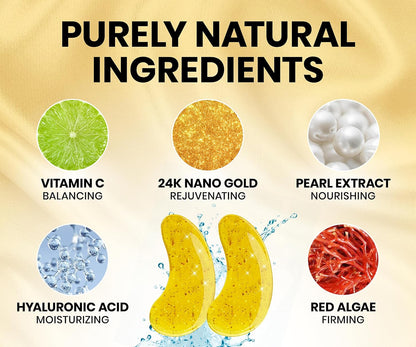 Stylia Under Eye Patches for Dark Circles and Puffy Eyes (30 Pairs) - 24k Gold Under Eye Mask with Vitamin C, Hyaluronic Acid, Pearl Extract - Eye Masks for Dark Circles and Puffiness