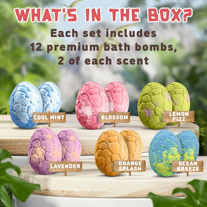 All Natural Bath Bombs for Kids with Surprise Toys Inside with Child Safe Dino Diffusers- 12 Pack Organic Dinosaur Bath Bombs with Toys Inside - Dino Bath Bomb for Kids