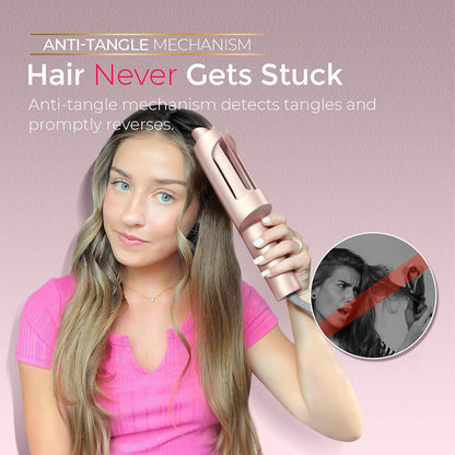 Upgraded Automatic Rotating Curling Iron - TYMO CurlPro Plus Long Barrel Curling Wand for Long Hair, Ceramic Hair Curler for Women, Anti-Scald, Tangle-Free, 600M Ionic, Dual Voltage,Gold Blush, 1 Inch