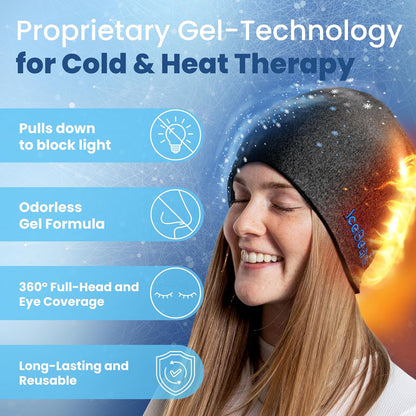 IceBeanie Migraine Relief Cap, As Seen on Shark Tank, Soft & Stretchy Gel Tension Headache Relief Cap, Extended Cooling Hangover Ice Hat, Odorless Head Wrap Ice Pack Wrap, Headache Migraine Mask