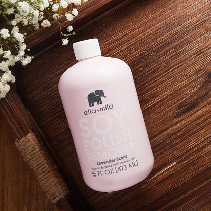 ella+mila Soy Nail Polish Remover Non-Acetone Nail Polish Remover - Non-Toxic Fingernail Polish Remover - For Natural Nail Polishes - Enriched with Lavender Essential Oil & Vitamins A,C & E (16 fl oz)