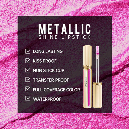 Hot Pink Lipsticks for Women Metallic Lipstick Long Lasting Non Stick Cup Lip Gloss, Shimmer Lightweight Hydrating Full Coverage Lip Color,DP112 Show Girl