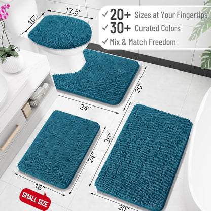 OLANLY Bathroom Rugs 30x20, Extra Soft Absorbent Chenille Bath Rugs, Rubber Backing Quick Dry, Machine Washable Bath Mats for Bathroom Floor, Tub and Shower, Home Decor Accessories, Peacock Blue