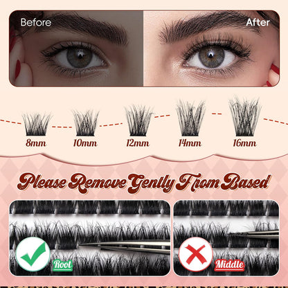 Lash Clusters 0.05mm PBT Fiber Eyelash Clusters, 0.1mm Superfine Black Band D Curl Diy Lash Extension, 112pcs 8-16mm Individual Like Eyelash Extensions (Lushy-D-8-16Mix)