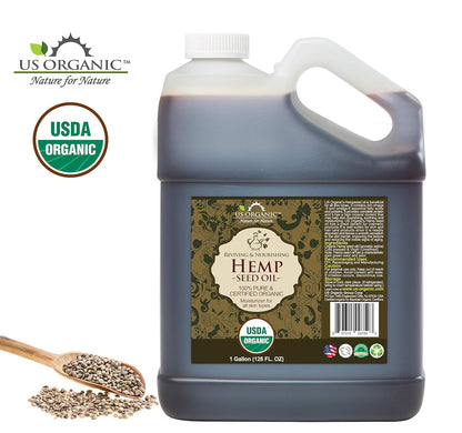 US Organic Hemp Seed Oil, Certified Organic, Pure & Natural, Cold Pressed Virgin, Unrefined, Size for DIY and small manufacturers (128 oz (1 Gallon))