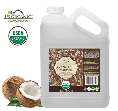 US Organic Fractionated Coconut Oil Bulk Pack, USDA Certified Organic, Non-GMO, Perfect for massage, carrier oil for DIY blends, Hair, Skin care. 100% Pure, Hexane-Free (128 oz (1 Gallon))