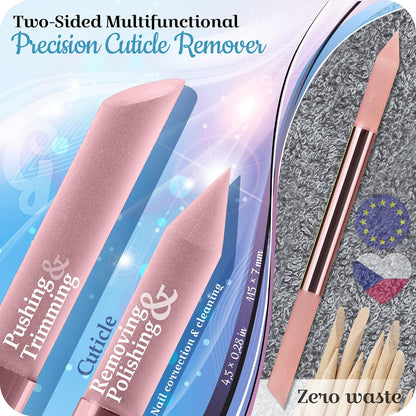 GLADZY Glass Cuticle Pusher - Manicure Cuticle Stick - Crystal Glass Cuticle Remover - Professional Nail Care Tool - Genuine Czech Quality Premium File Set