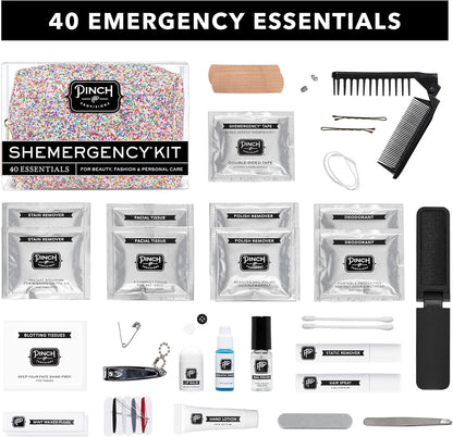 Pinch Provisions Shemergency Kit for Her, 40 Emergency Essential Items, Compact, Multi-Functional Pouch, Gift for Women, Birthday, Bachelorette Parties, and More!