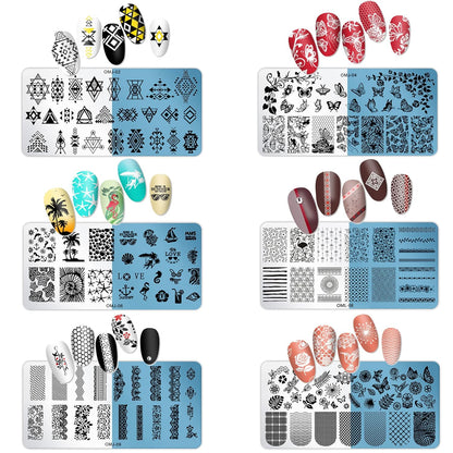 AddFavor Nail Stamper Kit 6pcs Flower Lace Nail Art Stamping Plate Butterfly Leaf Geometry Template with Silicone Nail Stamper and Scraper for Women Girls DIY Fingernail Manicure Stencils Tools