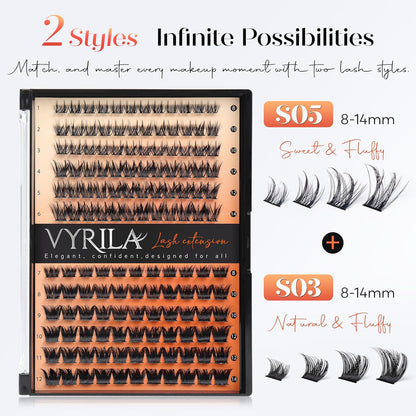 Lash Clusters-VYRILA 0.07mm Wispy Eyelashes C Curl Eyelash Clusters 8-14mix Individual Lashes Extension DIY at Home (S03+S05 138pcs-8-14mix)