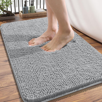 OLANLY Bathroom Rugs 34x21, Extra Soft Absorbent Chenille Bath Rugs, Rubber Backing Quick Dry, Machine Washable Bath Mats for Bathroom Floor, Tub and Shower, Home Decor Accessories, Light Grey