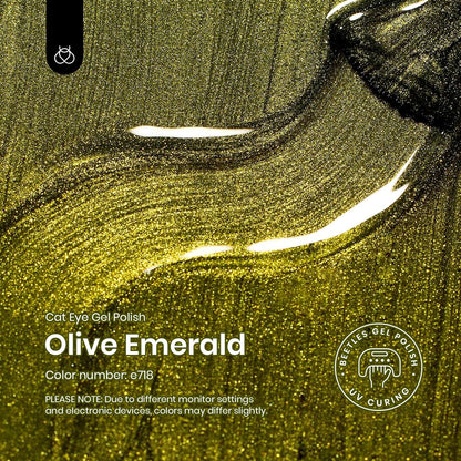 Beetles Olive Green Cat Eye Gel Nail Polish, 15ML Holographic Glitter Magnetic Soak Off UV Nail Art Manicure Gifts for Women