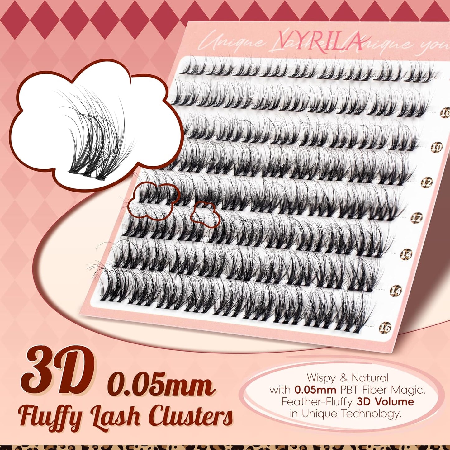 Lash Clusters 0.05mm PBT Fiber Eyelash Clusters, 0.1mm Superfine Invisiband D Curl Diy Lash Extension, 72pcs 8-16mm Individual Like Eyelash Extensions (Soul-D-8-16Mix)