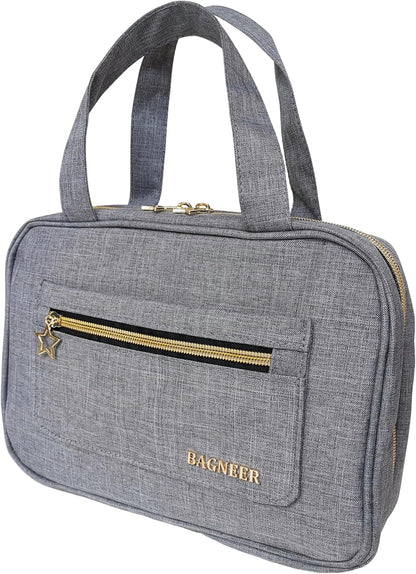 Travel Toiletry Bag with Hanging Hook, Water-resistant Makeup Cosmetic Bag Travel Bathroom Organizer for Accessories, Shampoo, Women Toiletries Container (Gray, Medium)