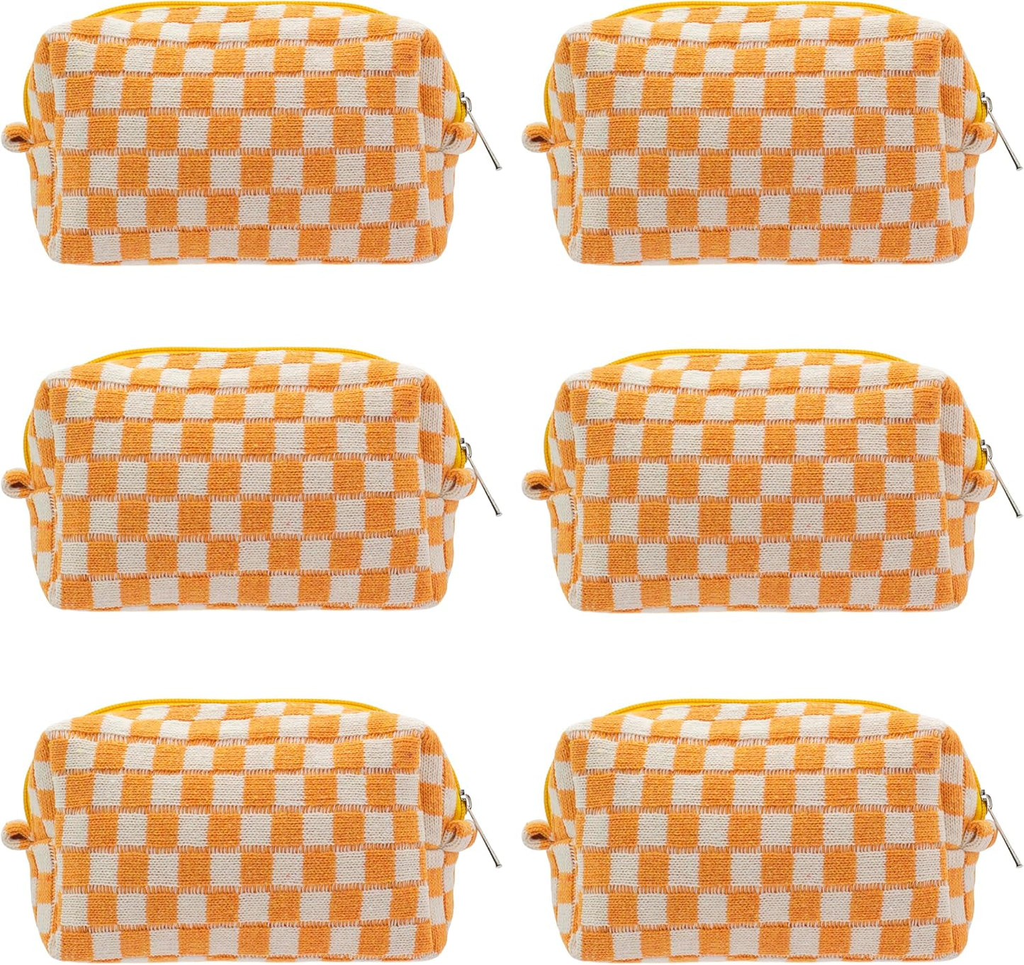 PAZIMIIK Checkered Makeup Bag for Purse Portable Zipper Make Up Pouch Small Cosmetic Case for Travel Accessories (6PCS Orange)
