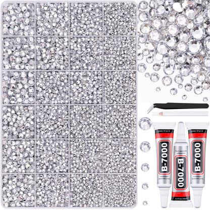 30000Pcs Resin Silver Clear Rhinestones for Bedazzling Crafting with b7000 Jewelry Glue, Bulk Flatback Gems Bedazzler Kit for Crafts Clothes Shoes Fabric Nail Diamond Art, Assorted Size 2/3/4/5/6mm