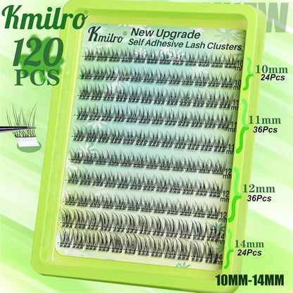 Self Adhesive Eyelashes 10-14mm Natural Self Adhesive Lash Clusters Wispy Press on Lashes No Glue Needed 120Pcs Pre Glued Lashes Clusters Reusable DIY Eyelash Extensions Kit with Tweezers, by Kmilro