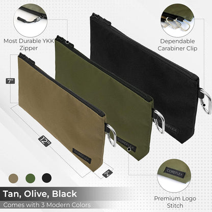 COREFLEX Premium Tool Pouch Zipper Bag, Small Tool Bag, Multipurpose Storage pouch, Heavy duty Flat Bottom Tool bag with YKK Zipper (3 pack Large 12inch)