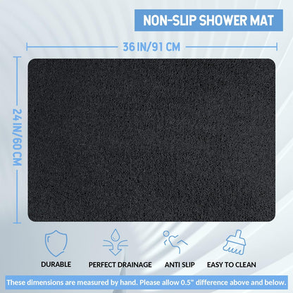 Non-Slip Bathtub Mat, Anti Slip Shower Mat, Fast Drying Bathtub Mats, Foot Scrubber Mat, Anti Slip Mat for Tub, Floor, Bathroom, Kitchen, Home, Hotel (Black 36"×24")