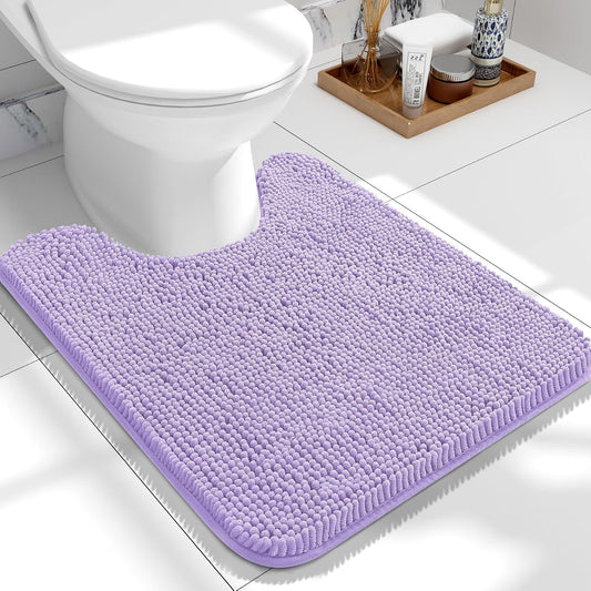 OLANLY Toilet Rugs U-Shaped 24x20, Extra Soft Absorbent Chenille Contour Bathroom Rugs for Toilet, Dry Quickly, Machine Washable, Non-Slip Bath Mat, Lavender