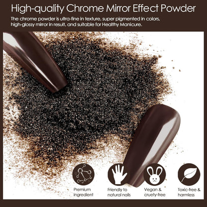 Allstarry Brown Chrome Nail Powder, 2pcs Metallic Mirror Effect Dust Glitter Glazed Manicure Decoration Reflective Pigment for Gel Polish Nail Art Decoration Resin Craft, Festivals - Dark Coffee