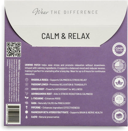 Unwind Film Patches - Topical Patches for Relaxation and Calm - Patch with Ashwagandha, Rhodiola, and GABA - Natural Support for Mind & Body - Long-Lasting Effect - 16 Pack