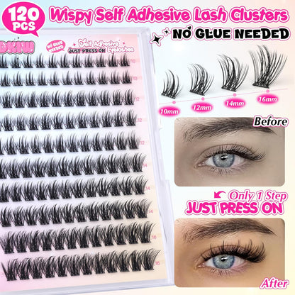 Self Adhesive Eyelashes Wispy Self Adhesive Lash Clusters Natural Lashes Clusters Pre Glued Eyelash Clusters C Curl Cluster Eyelash Extensions Press on Lashes No Glue Needed Reusable 10-16mm