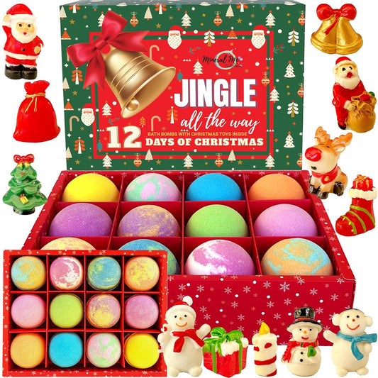 Christmas Bath Bombs for Kids with Surprise Toys Inside - Kids Advent Calendar Bathbombs - 12 Pack Organic Bath Bombs Gift Set, Moisturizing Bubble Bath Fizzies, Gifts for Boys, Girls, Toddler