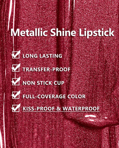 MAKI YIKA Dark Red Lipstick for Women Metallic Lipsticks Glitter Long Lasting Lipstick No Smudge No Transfer Liquid Pink Lip Gloss (BR011 Pure Envy)