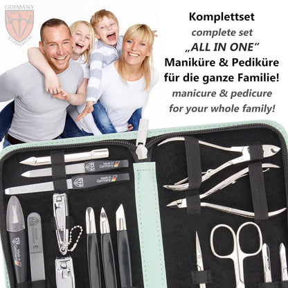 3 Swords Germany - brand quality 16 piece manicure pedicure grooming kit set fashion leather case mint, Made in Germany