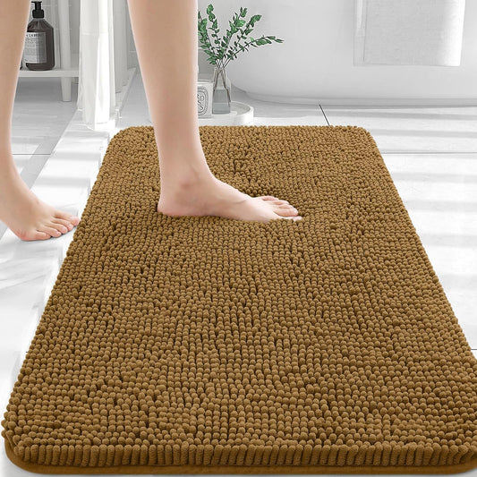 OLANLY Bathroom Rugs 30x20, Extra Soft Absorbent Chenille Bath Rugs, Rubber Backing Quick Dry, Machine Washable Bath Mats for Bathroom Floor, Tub and Shower, Home Decor Accessories, Ochre