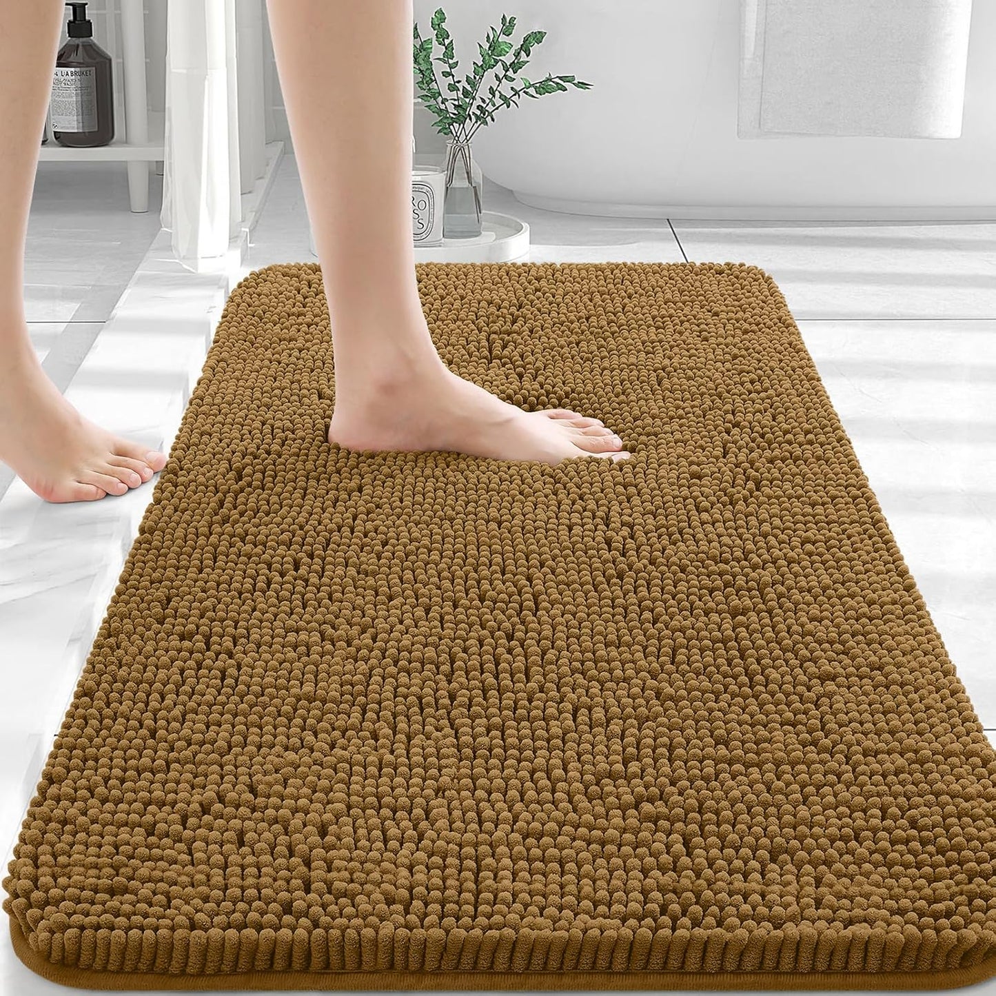 OLANLY Bathroom Rugs 36x24, Extra Soft Absorbent Chenille Bath Rugs, Rubber Backing Quick Dry, Machine Washable Bath Mats for Bathroom Floor, Tub and Shower, Home Decor Accessories, Ochre