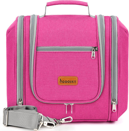 Extra Large Toiletry Bag for Women and Men, 6 Organizer Compartments, Holds Full Size Shampoo, with Hanging Hook Cosmetic Bag, Travel Makeup Bag, Bathroom Water-resistant Toiletries Bag, Rose Red