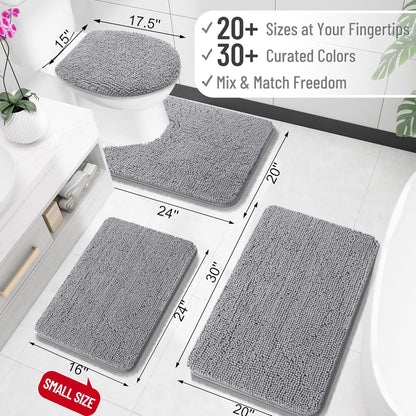 OLANLY Toilet Rugs U-Shaped 24x24, Extra Soft Absorbent Chenille Contour Bathroom Rugs for Toilet, Dry Quickly, Machine Washable, Non-Slip Bath Mat, Grey