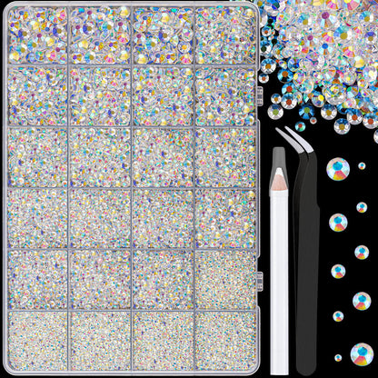 25000Pcs Resin Jelly Rhinestones for Crafting, Transparent AB 2-6mm Mixed Sizes Non Hotfix Flatback Gems, Bedazzling Crystal for DIY Crafts Clothing Tumblers Mugs Shoes Fabric Nail Art